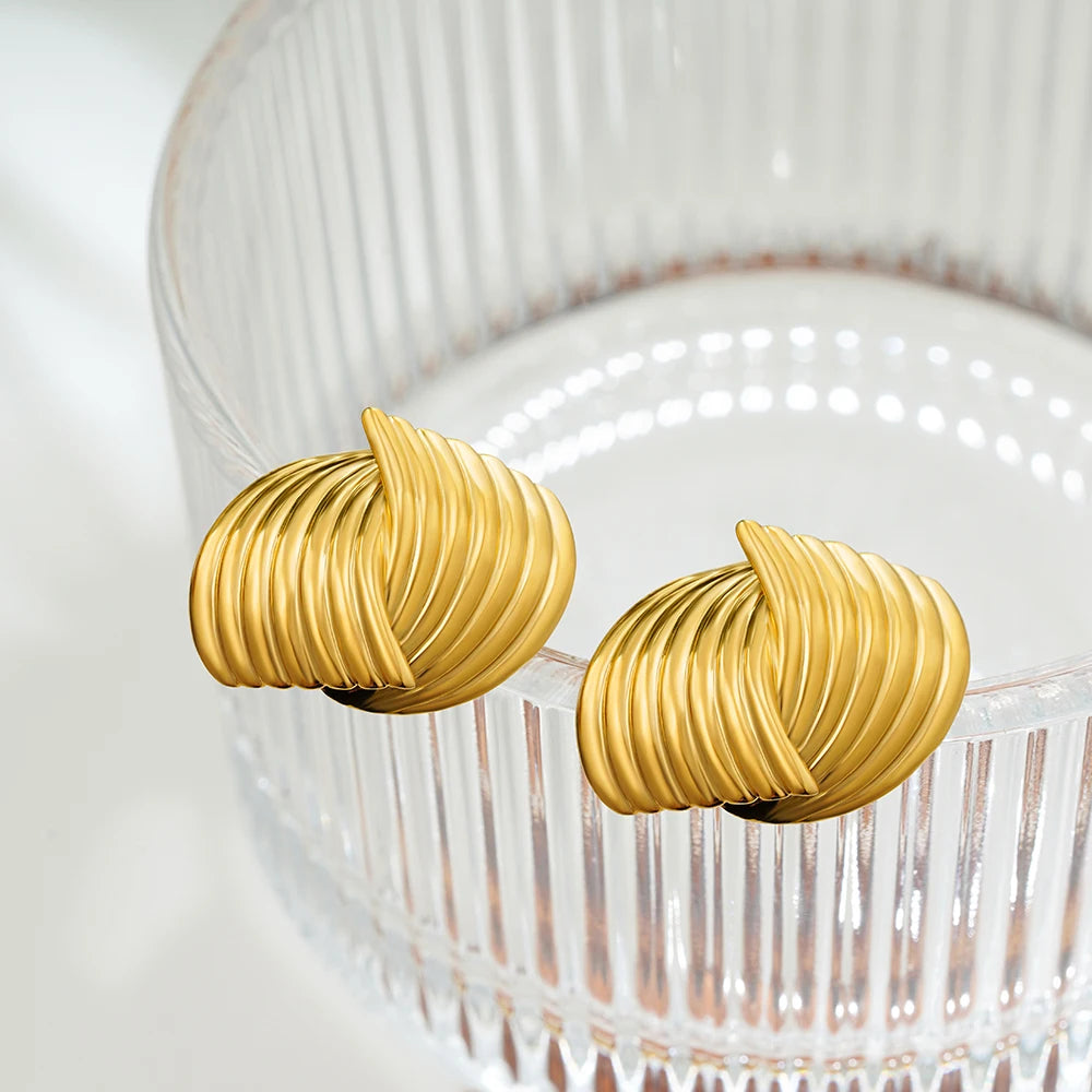 Retro Textured Intersecting Earrings for Women Multilayer Gold Color Stainless Steel Statement Stud Earring Waterproof Jewelry Jewelry Precision