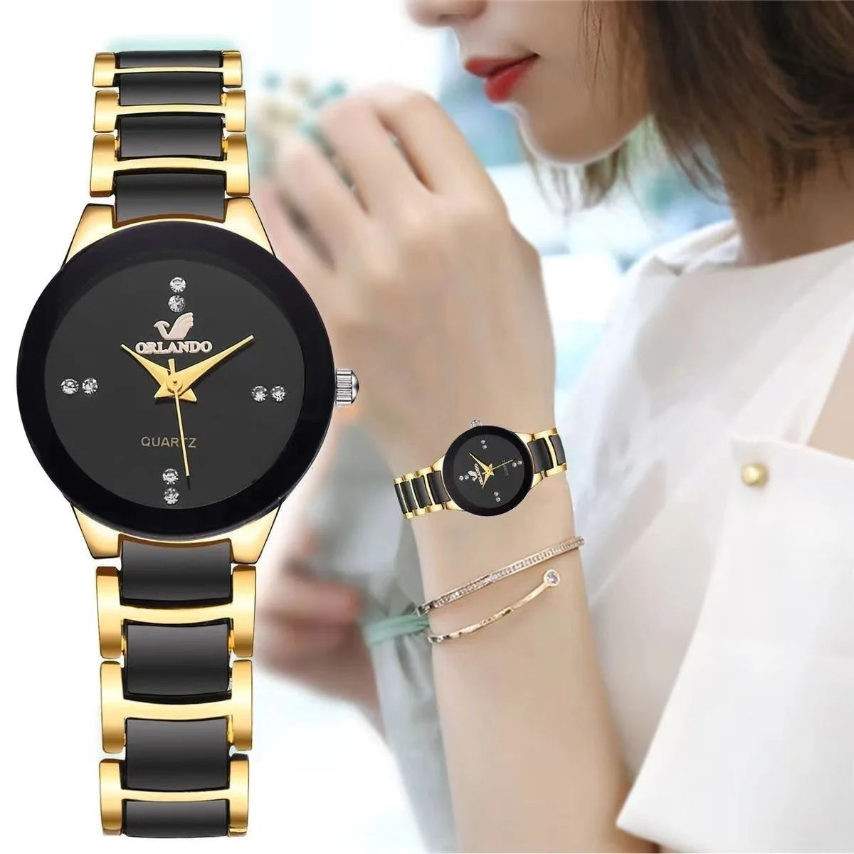 Women's Watch Fashion Black Steel Band Ladies Dress Quartz Watches Clock Jewelry Precision