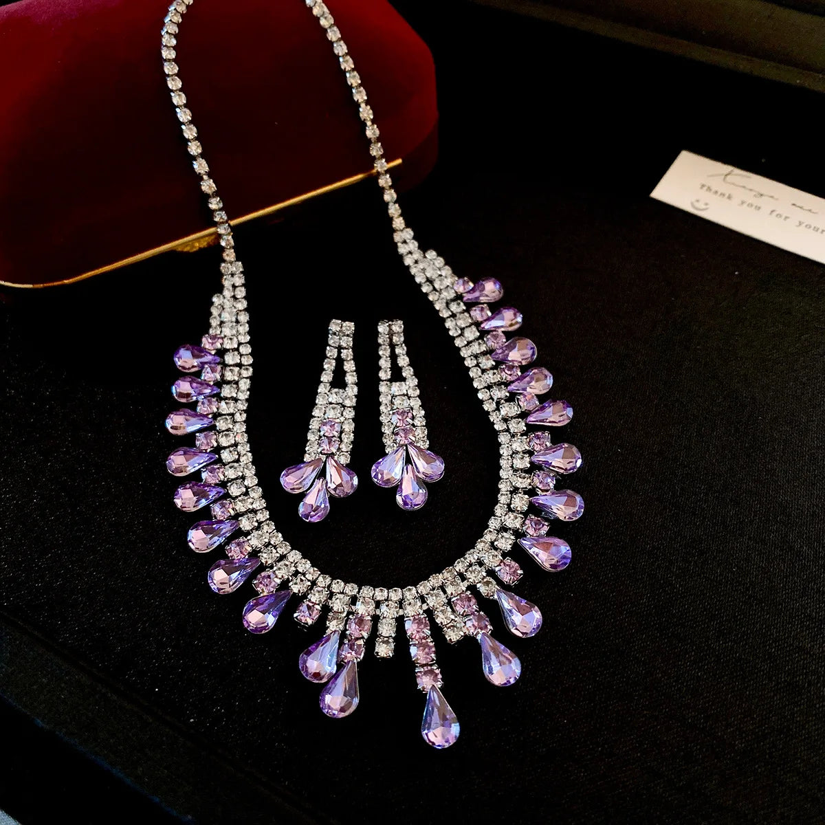 Inlaid Red Rhinestone Necklace Earring Set For Women Light Luxury Water Drop Choker Necklace Bridal Wedding Party Jewelry Sets Jewelry Precision