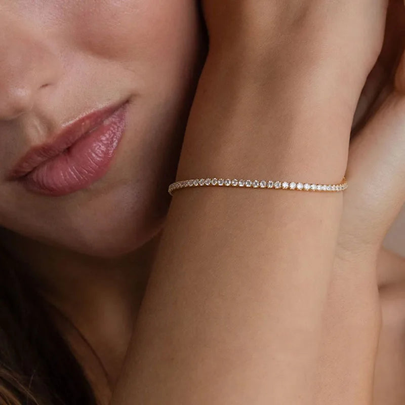 Hot Sterling 925 Silver Full AAA Zircon Bracelet Fine Jewelry 16cm-19cm 2-3mm Shiny CZ Accessories For Women Anniversary Gift Jewelry Precision