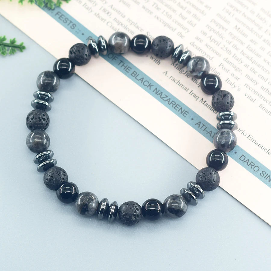 Classic Black Natural Labradorite Volcanic Stone Beads Bracelet Women Men Spiritual Protection and Energetic Banlance Jewelry Jewelry Precision