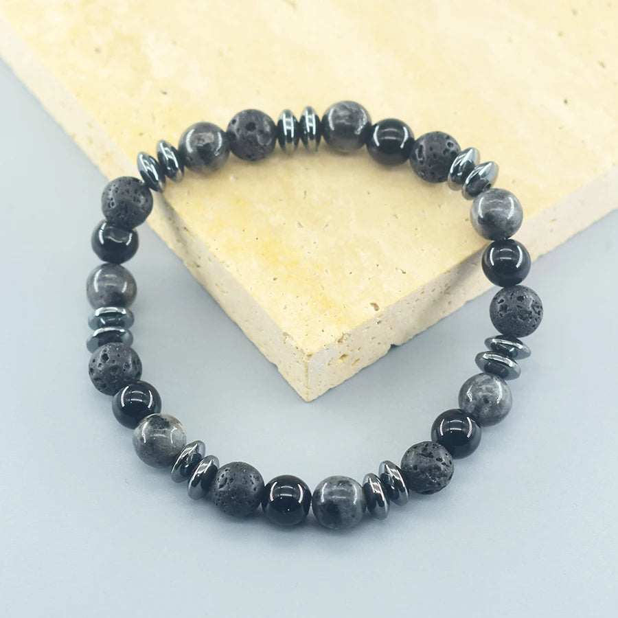 Classic Black Natural Labradorite Volcanic Stone Beads Bracelet Women Men Spiritual Protection and Energetic Banlance Jewelry Jewelry Precision