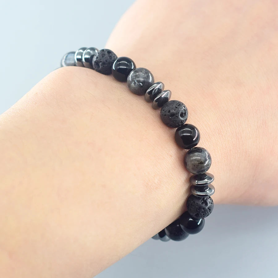 Classic Black Natural Labradorite Volcanic Stone Beads Bracelet Women Men Spiritual Protection and Energetic Banlance Jewelry Jewelry Precision