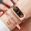 2PCS/Set Fashion Women's Watch Magnet Clasp Mesh Band Analog Quartz Watches Bracelet Set Jewelry Precision