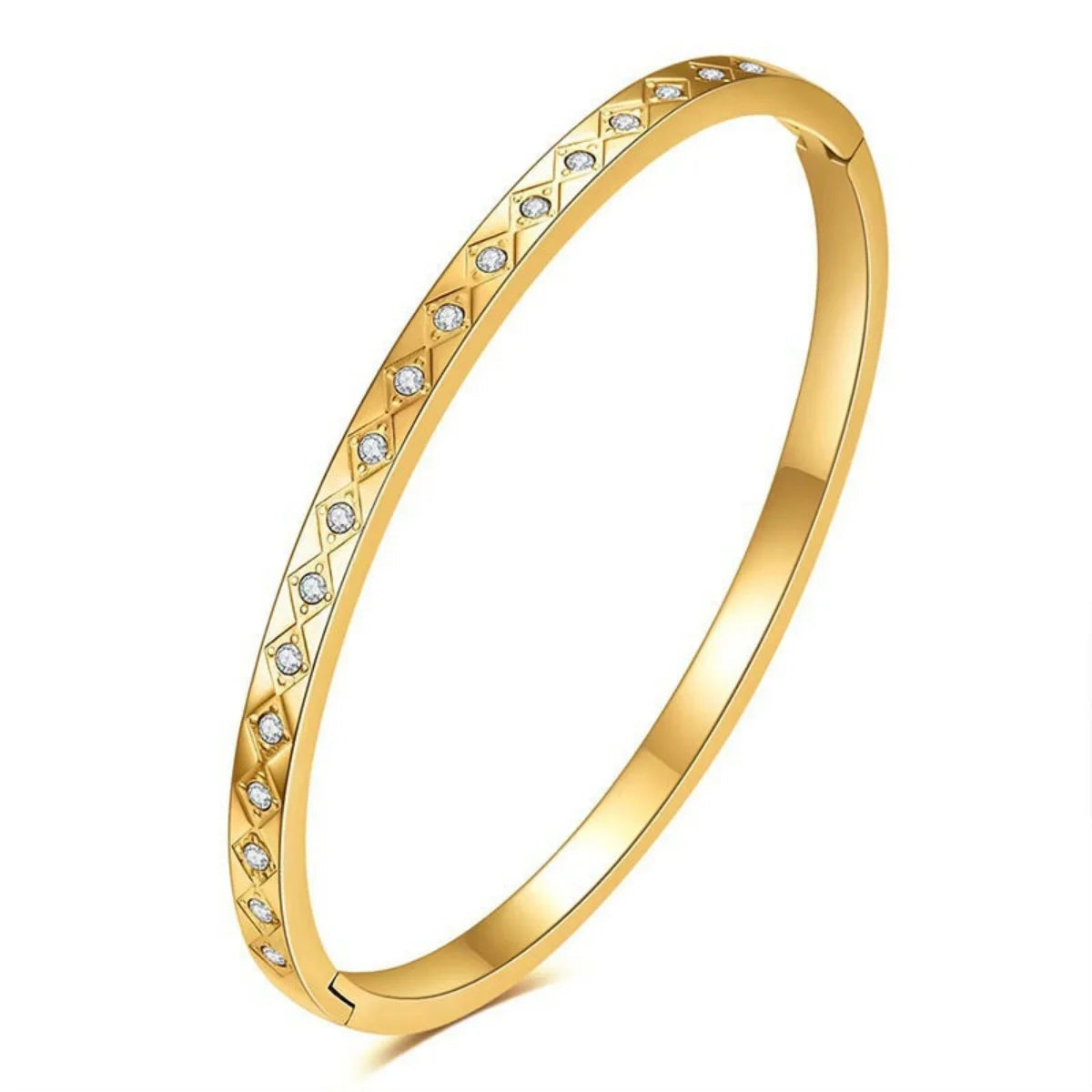 1 Pc Vintage Elegant 18K Gold Plated Stainless Steel Zircon Stars Bracelet for Women Fashion Wedding Jewelry Gift---A674 Jewelry Precision