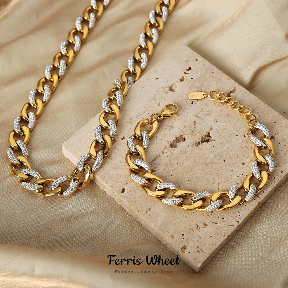 Stainless Steel Cuban Chain Necklace Bracelet for Women Jewelry Precision