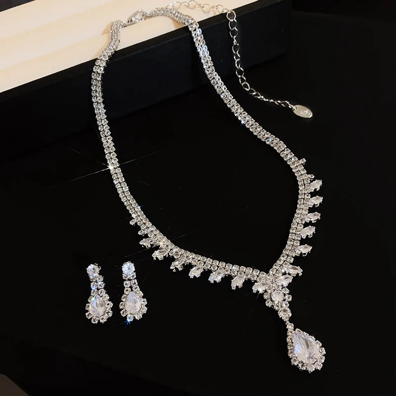Large Water Drop Flower Necklace Earrings Set Shining Full Rhinestone Necklace For Women Bridal Wedding Party Jewelry Sets Jewelry Precision