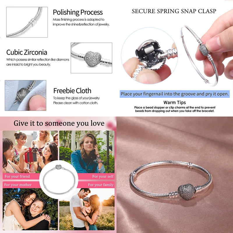 925 Silver Disney Original 17-20CM Gypsophila Snake Bones Chain Bracelet For Womens DIY Charms Birthday Jewelry Gifts Hot Sale Jewelry Precision