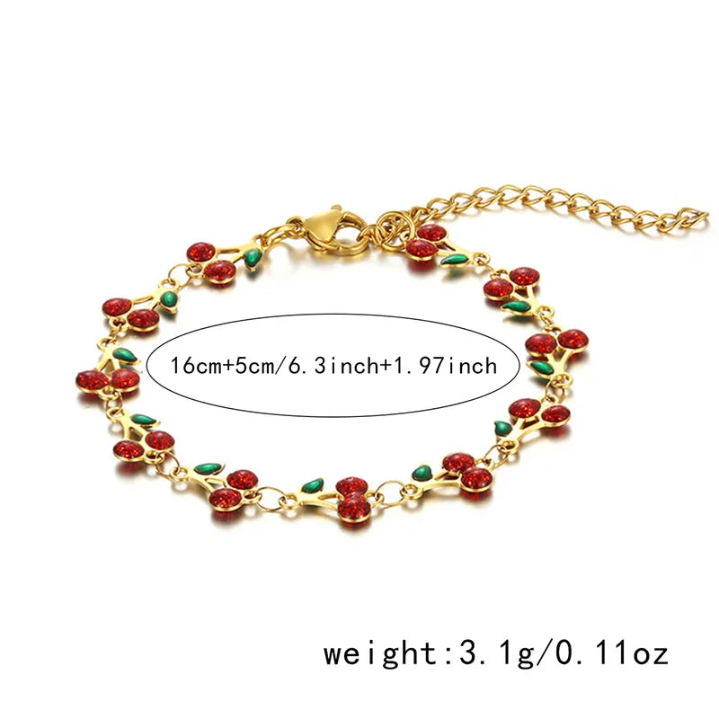 Charm Cherry Bracelet For Women Retro Bohemian Stainless Steel Bracelet For Girls Party Holiday Fashion Jewelry Gift Jewelry Precision
