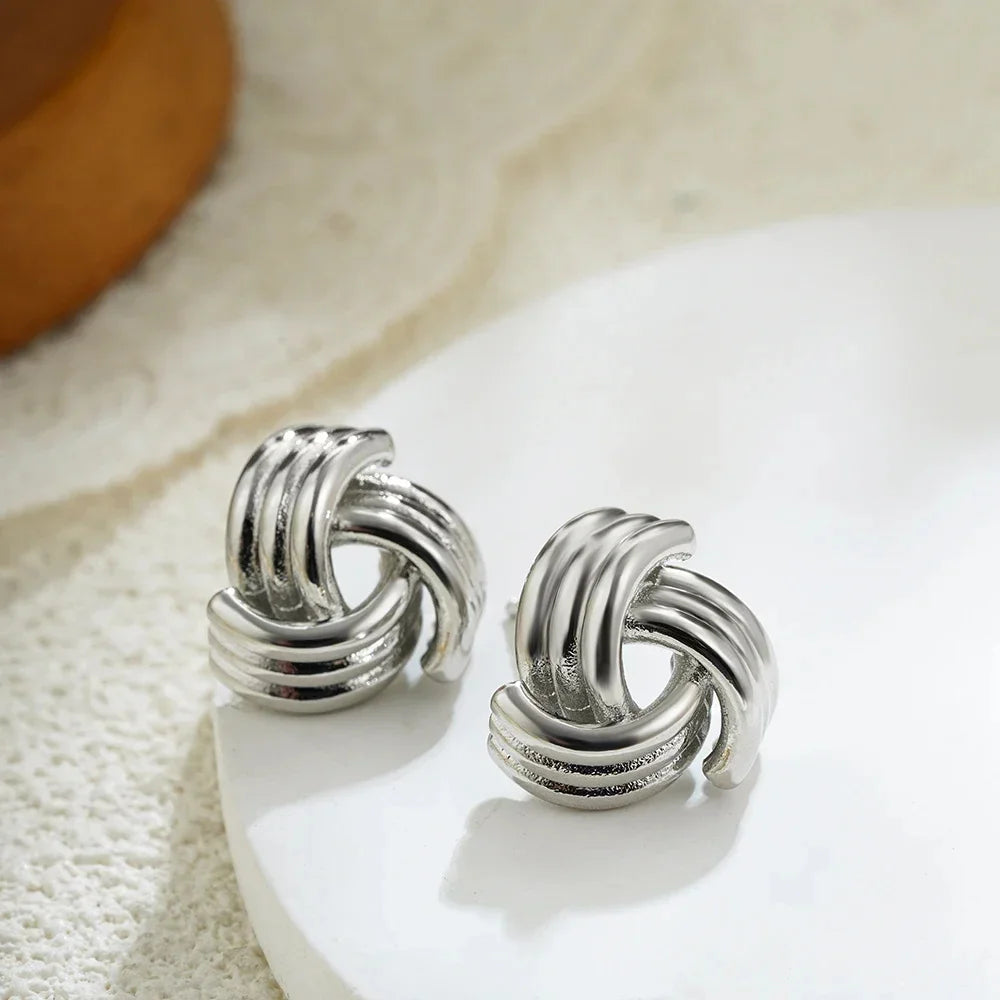 Fashion Glossy Three-Layer Textured Intersecting Knot Earrings Jewelry Precision