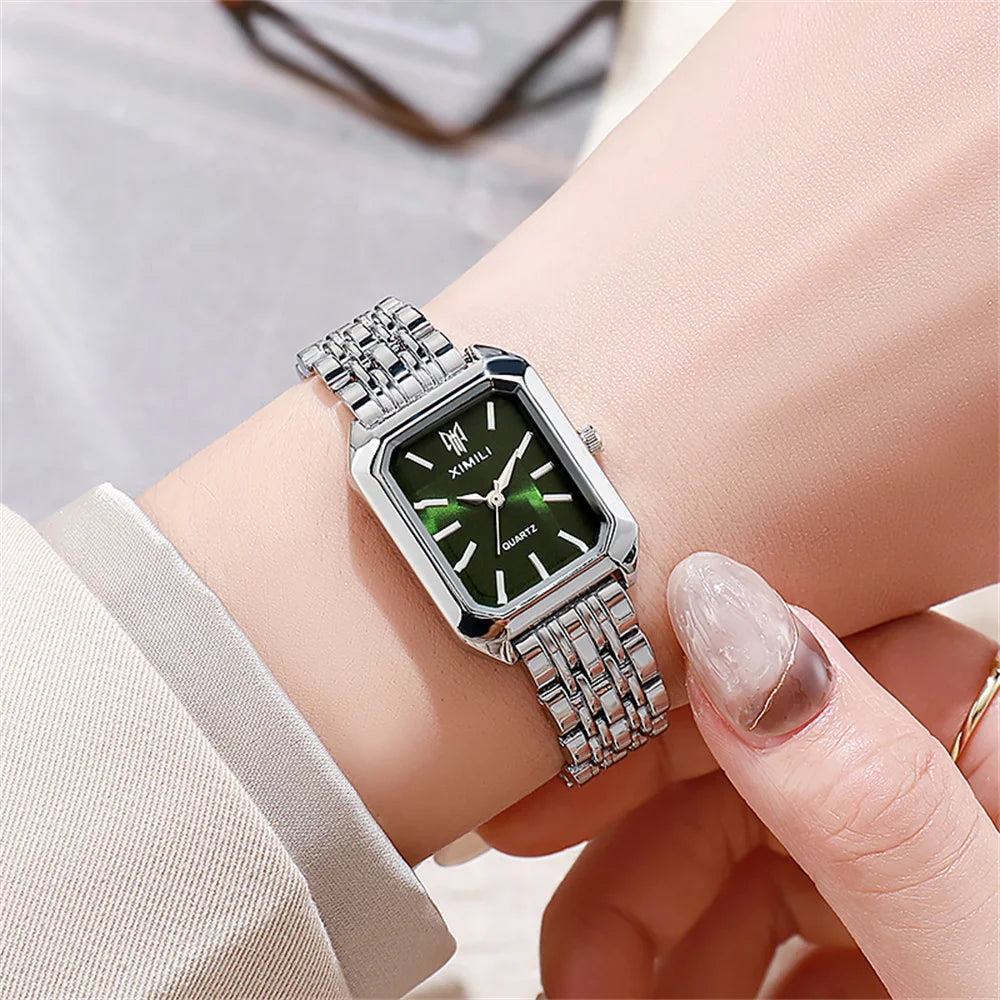 Luxury Ladies Fashion Quartz Watch Simple Scale Square Quality Gold Plated Women Watches Business Stainless Steel Folding Clock Jewelry Precision
