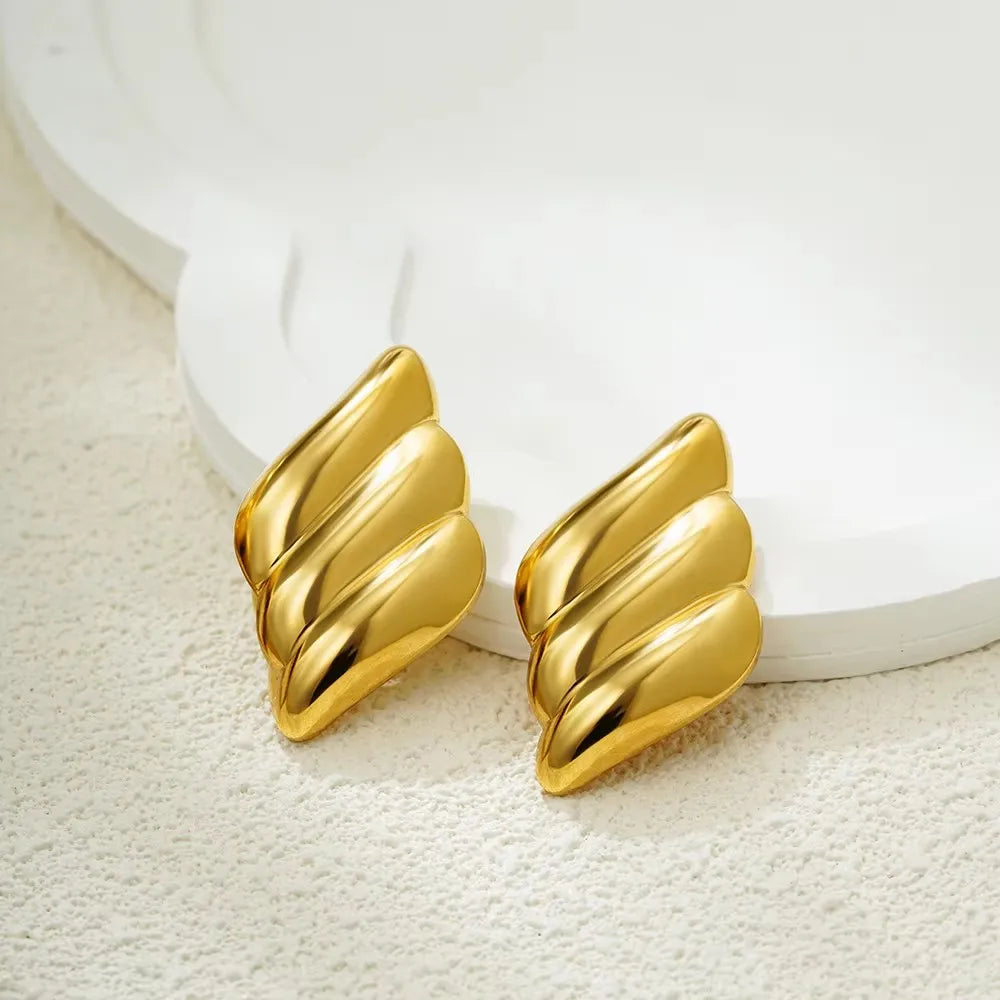 Gold Plated Texture Snail Conch Shell Earrings for Women Jewelry Precision