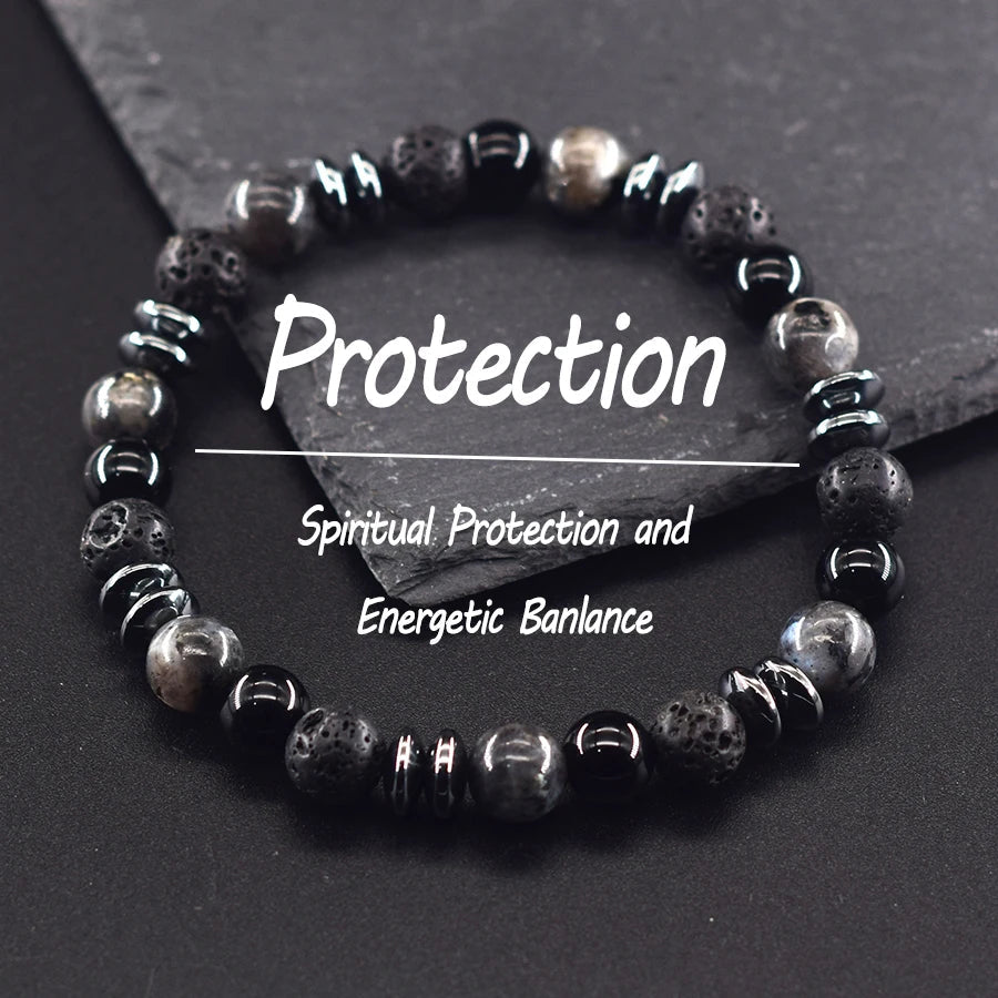 Classic Black Natural Labradorite Volcanic Stone Beads Bracelet Women Men Spiritual Protection and Energetic Banlance Jewelry Jewelry Precision