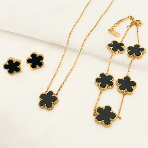 3-Piece Set of Plum Blossom Five-Leaf Flower Necklace Bracelet Women's Gift Jewelry Set for Parties Jewelry Precision