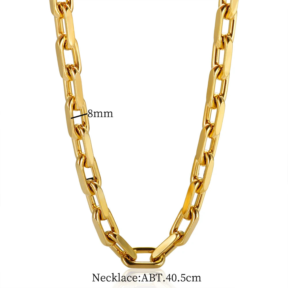 Thick Flat Cuban Link Chain Stainless Steel Necklace Bracelet Jewelry Jewelry Precision