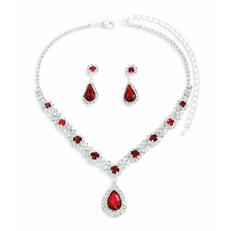 3 pieces of women's crystal droplet necklace with earrings set for wedding evening dress accessories Jewelry Precision