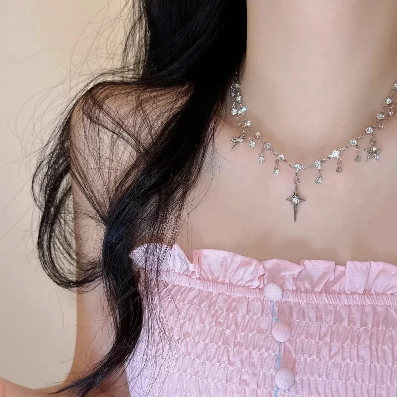 Fashion Chic Cross Crystal Zircon Pendant Tassel Necklace for Women Jewelry Precision