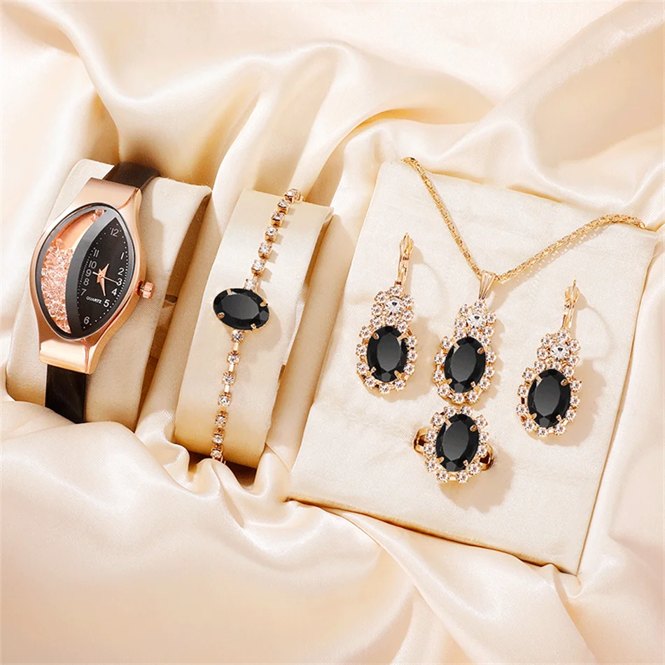 6PCS Set Women Fashion Quartz Watch Female Clock Rhinestone Dial Luxury Brand Design Women Watches Simple Ladies WristWatch Jewelry Precision