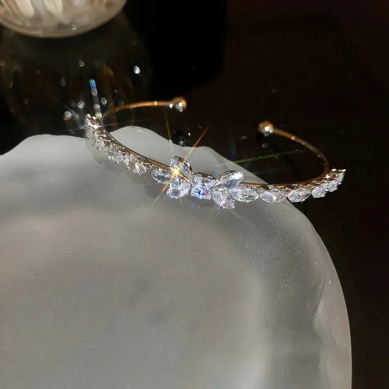 Zircon Bow Cuff Bracelet for Women Korea Luxury High-grade Charm Bracelet Fashion Personality Wedding Dainty Accessories Jewelry Precision