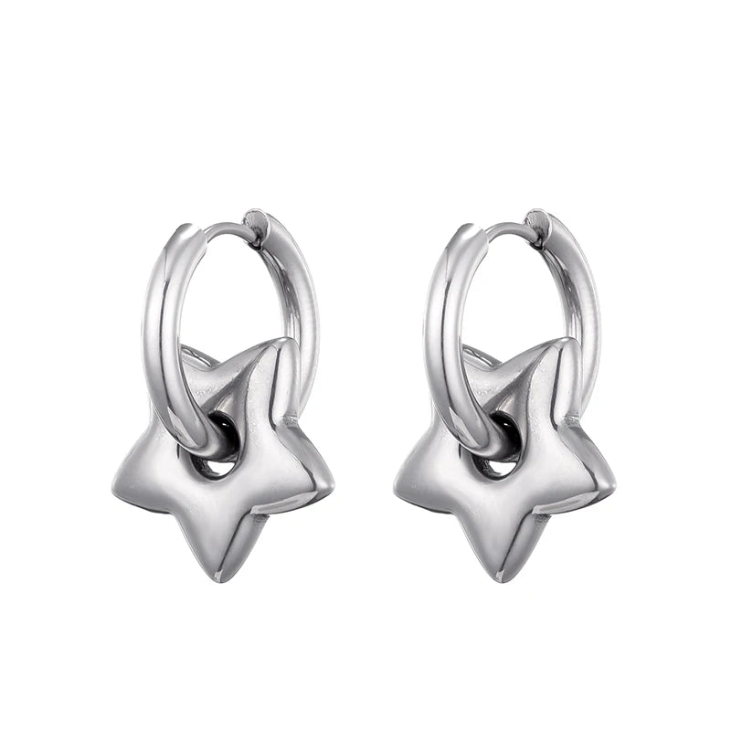 Classic Stainless Steel Heart Star Hoop Earrings For Women Punk Hip Hop Jewelry Precision