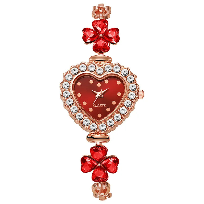 Fashion Heart Dial Women Watch Flower Bracelet Ladies Quartz Watches Clock Jewelry Precision