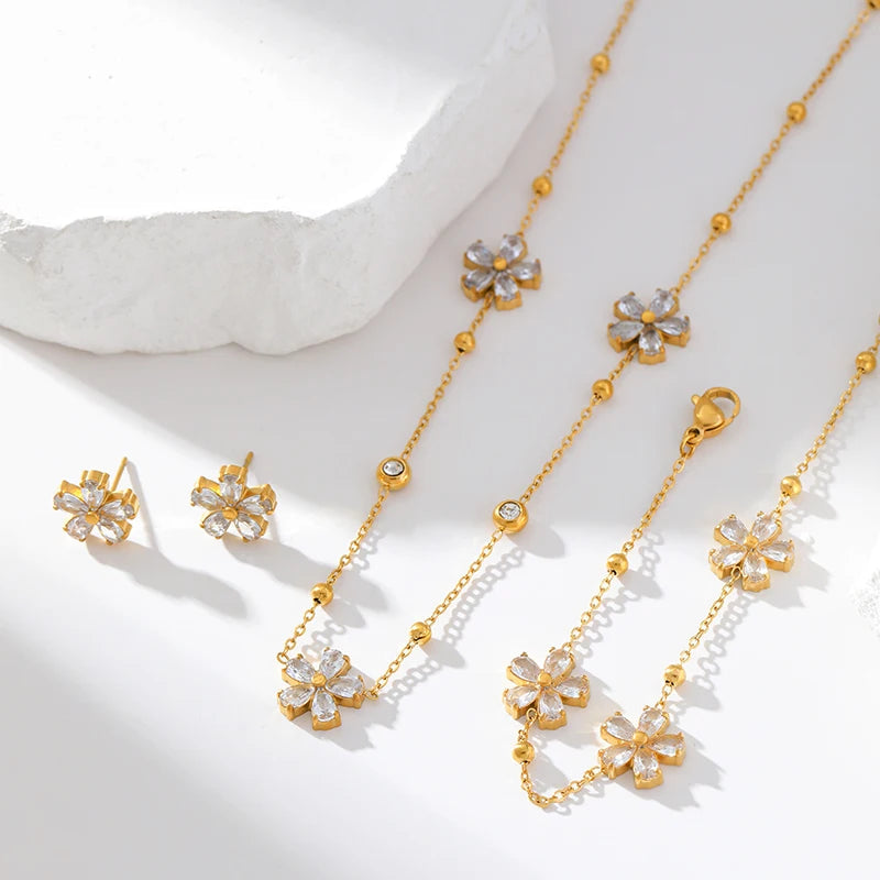 GANEMLY 316L Stainless Steel Clover Flower Zircon Necklace Jewelry Precision