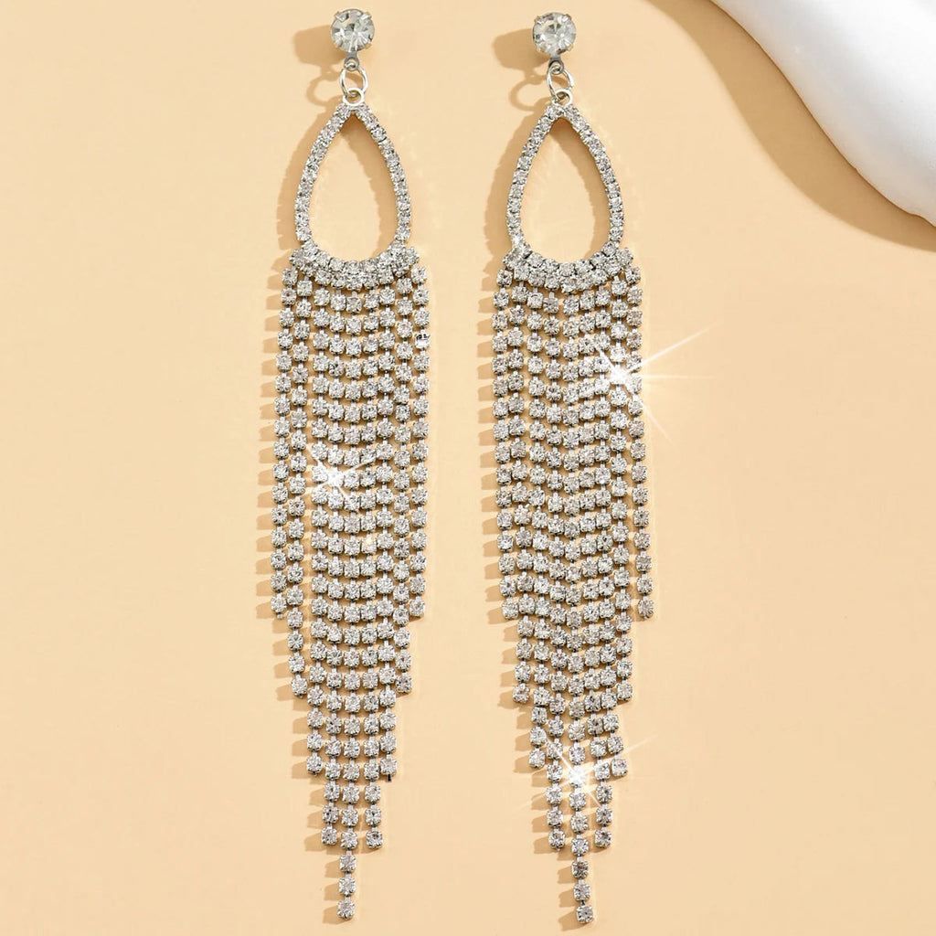 2pcs of women's jewelry rhinestone tassel earrings  luxurious fashion accessories for wedding parties Jewelry Precision