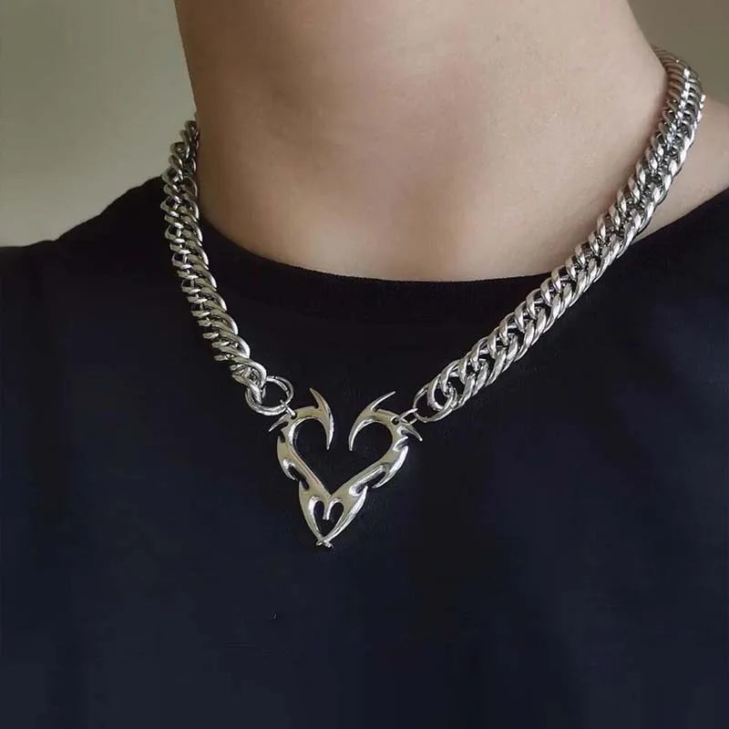 Stainless Steel Silver Color Thorn Heart Choker Necklace For Woman Jewelry Precision