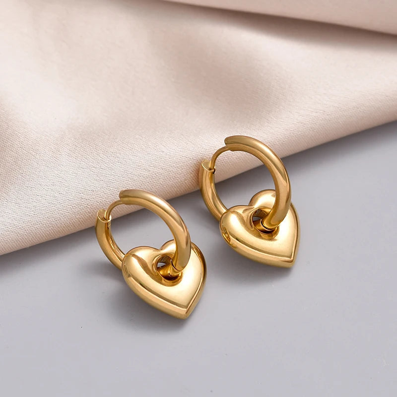 Classic Stainless Steel Heart Star Hoop Earrings For Women Punk Hip Hop Jewelry Precision