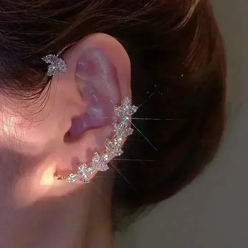 Green Crystal Golden Leaves Earrings for Women Individuality Daily Accessories Valentines Day Anniversary Birthday Jewelry Gifts Jewelry Precision