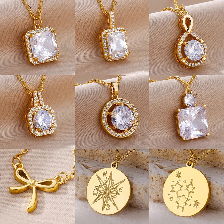 Free Shipping Luxury Zircon Geometric Necklace For Women Jewelry Precision