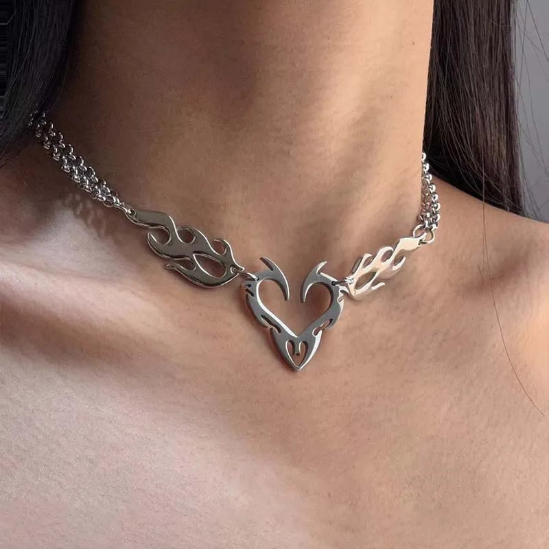 Stainless Steel Silver Color Thorn Heart Choker Necklace For Woman Jewelry Precision
